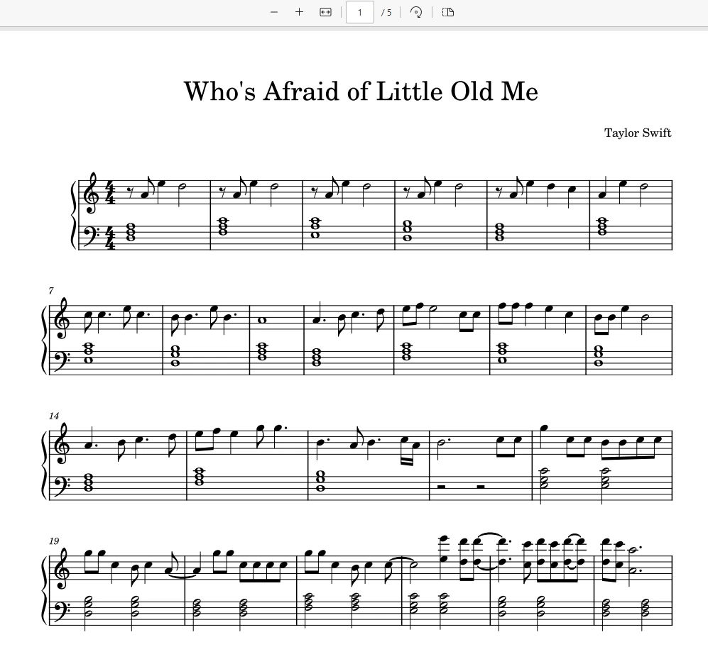 Who’s Afraid of Little Old Me–Taylor Swift钢琴版钢琴曲钢琴谱五线谱-诺可网