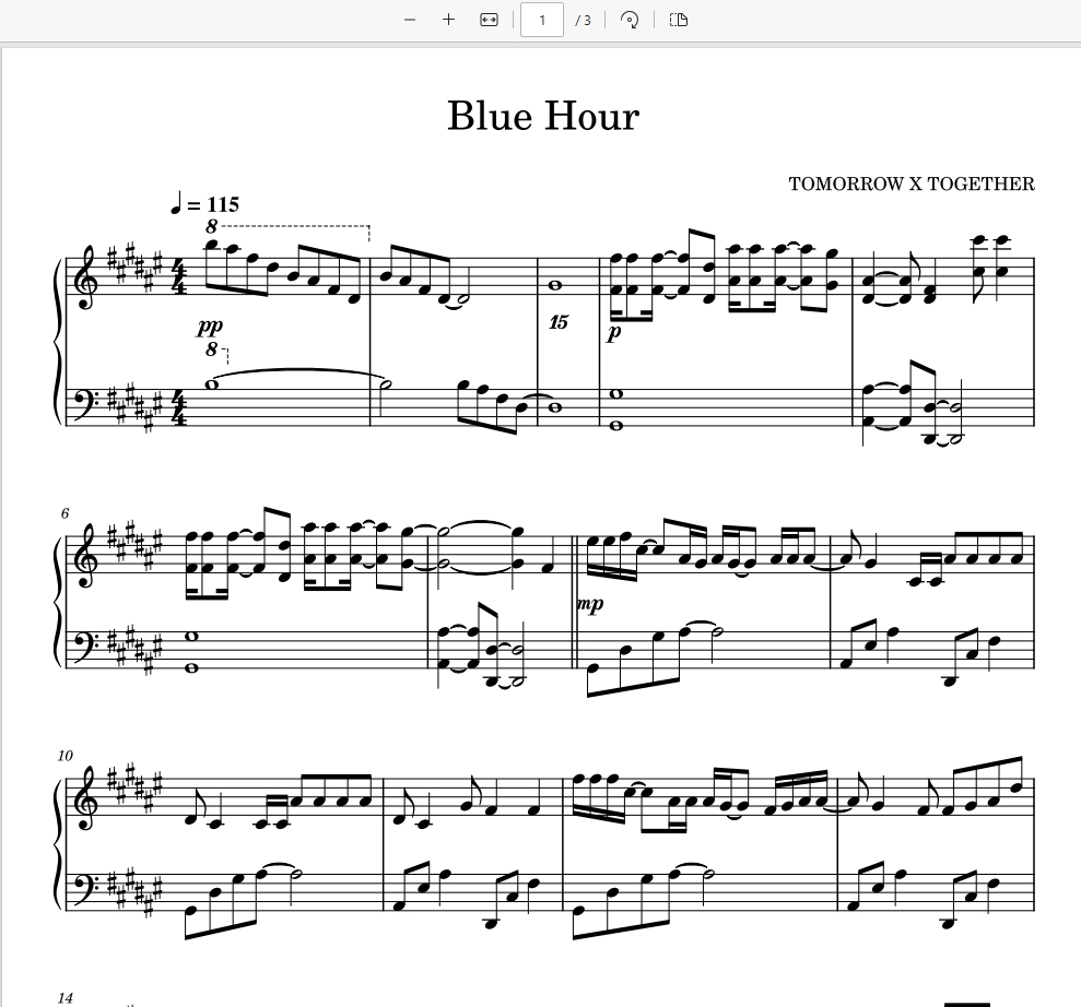Blue Hour – TXT钢琴版钢琴谱钢琴曲五线谱-诺可网