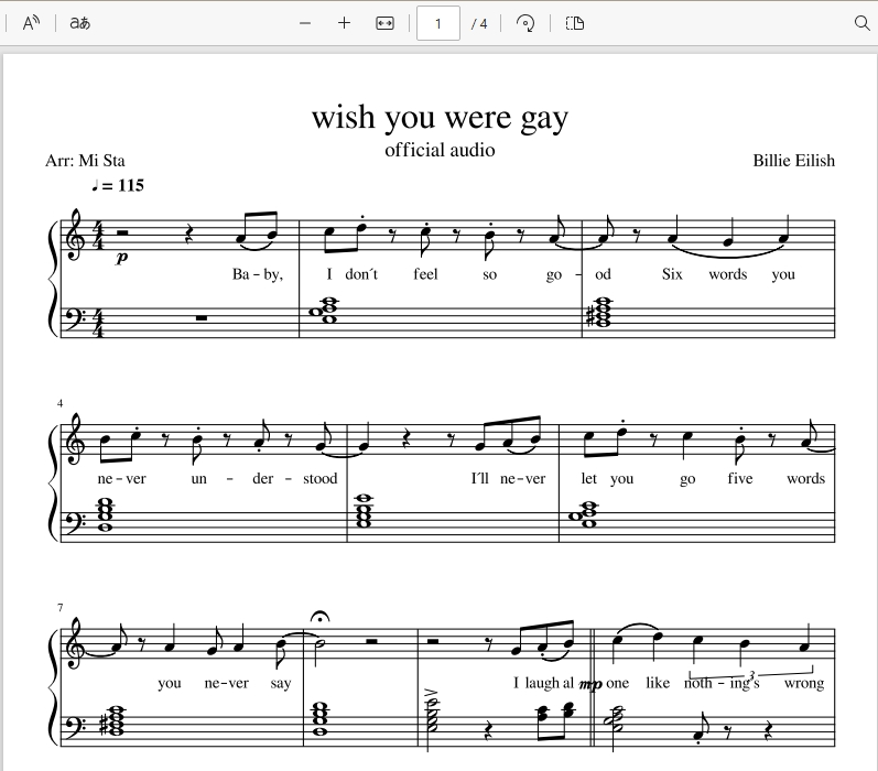 《wish you were gay》-Billie Eilish-Piano Tutorial钢琴谱五线谱钢琴版钢琴曲