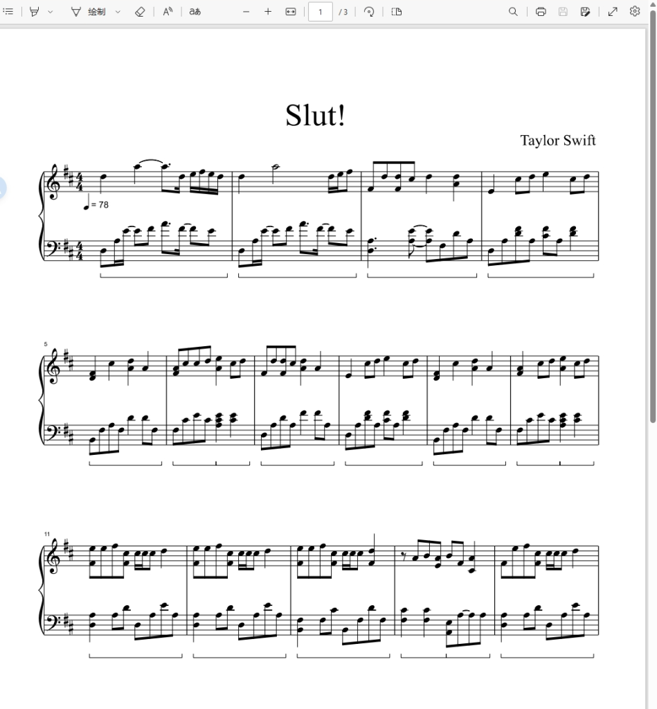 Slut!-Taylor Swift-Piano Solo霉霉歌曲钢琴版钢琴谱五线谱-诺可网