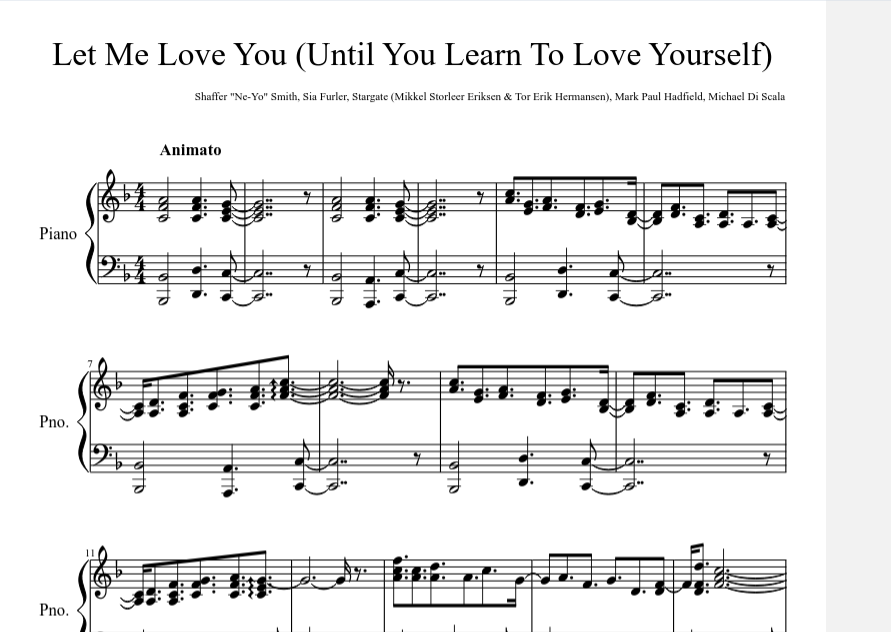 Let Me Love You(Until You Learn To Love Yourself)钢琴谱五线谱欢乐合唱团-诺可钢琴