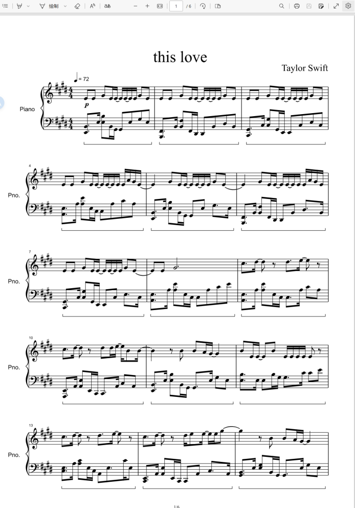 This Love-Taylor Swift-Piano Solo霉霉歌曲钢琴版钢琴谱五线谱-诺可网