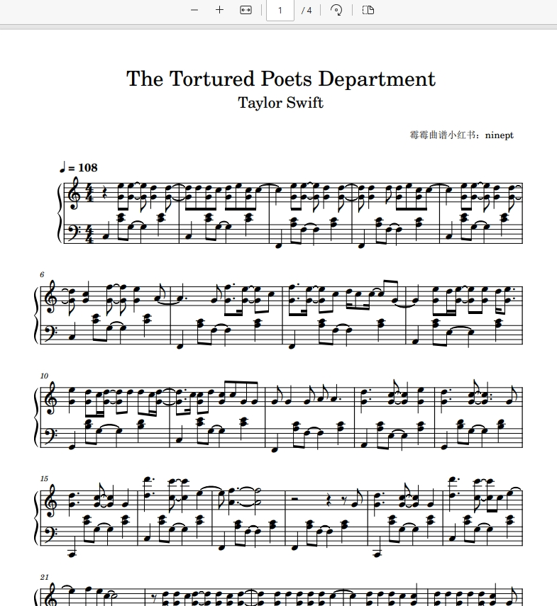 The Tortured Poets Department五线谱-诺可网