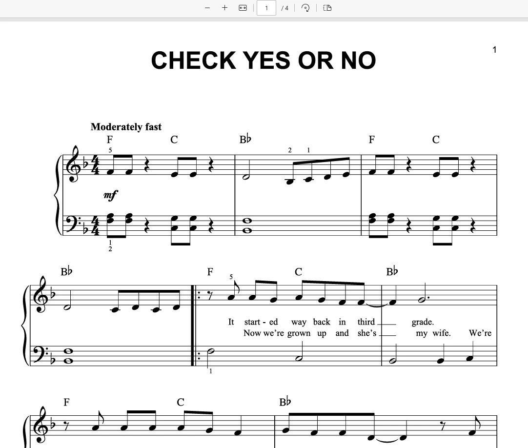 Check Yes Or No非常简单版本-George Strait(Very Easy Piano)钢琴谱五线谱钢琴版弹唱谱带歌词-诺可网