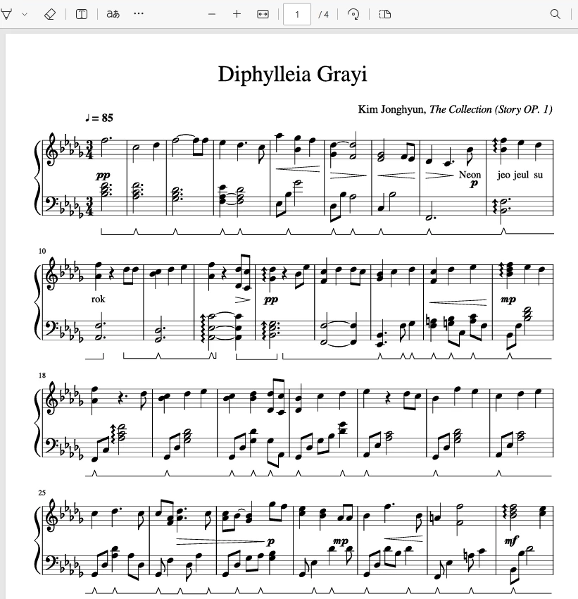 Diphylleia grayi (산하엽)-Jonghyun (종현) 钢琴版钢琴曲钢琴谱五线谱-诺可网