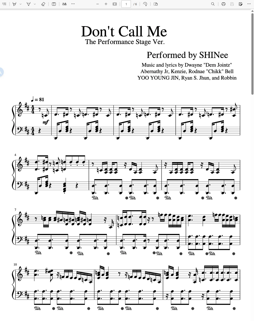 Don’t Call Me钢琴版钢琴曲-SHINee舞台原版本钢琴独奏Piano Solo别打电话给我钢琴谱五线谱SHINee-诺可网