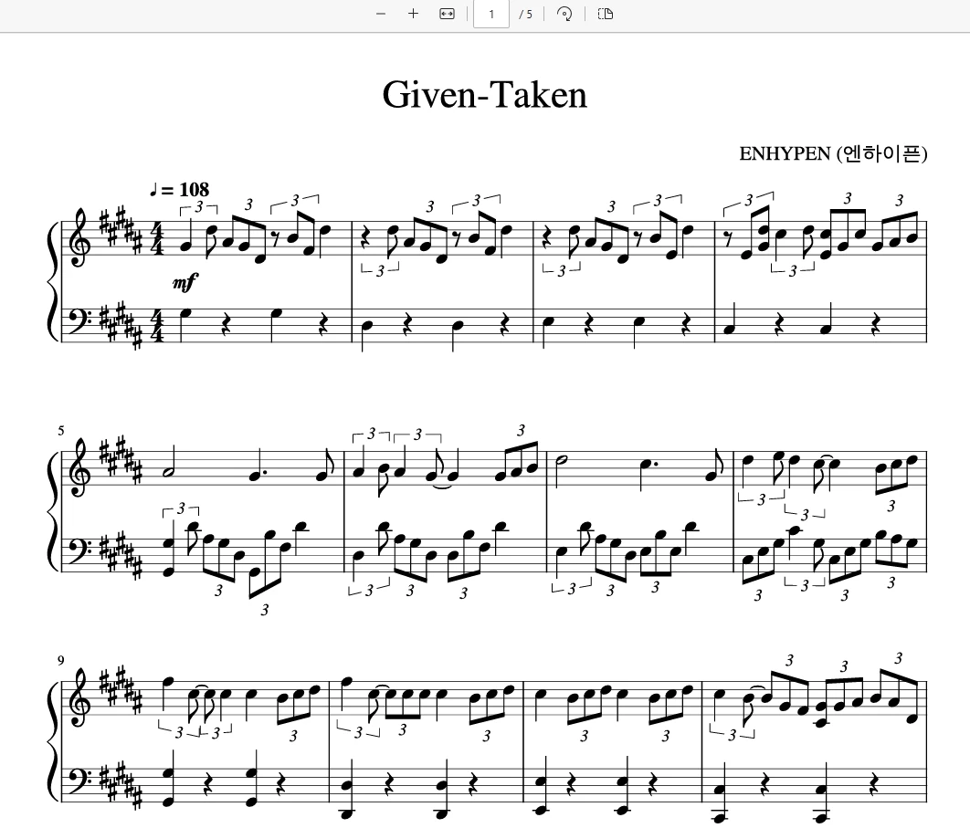 Given-Taken – ENHYPEN钢琴版钢琴曲钢琴谱五线谱