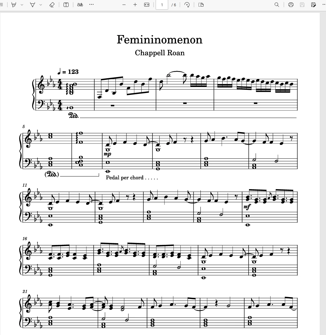 Femininomenon – Chappell Roan钢琴版钢琴谱五线谱钢琴曲-诺可网