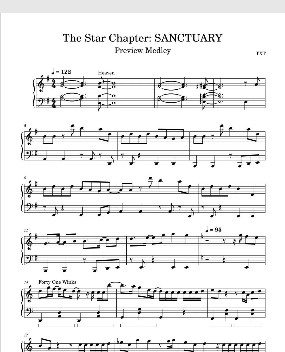 The STAR Chapter SANCTUARY Preview Medley – TXT钢琴版钢琴曲钢琴谱五线谱-诺可网