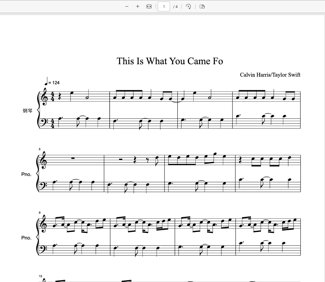 This Is What You Came For钢琴谱五线谱 -Taylor Swift钢琴版钢琴曲-诺可网