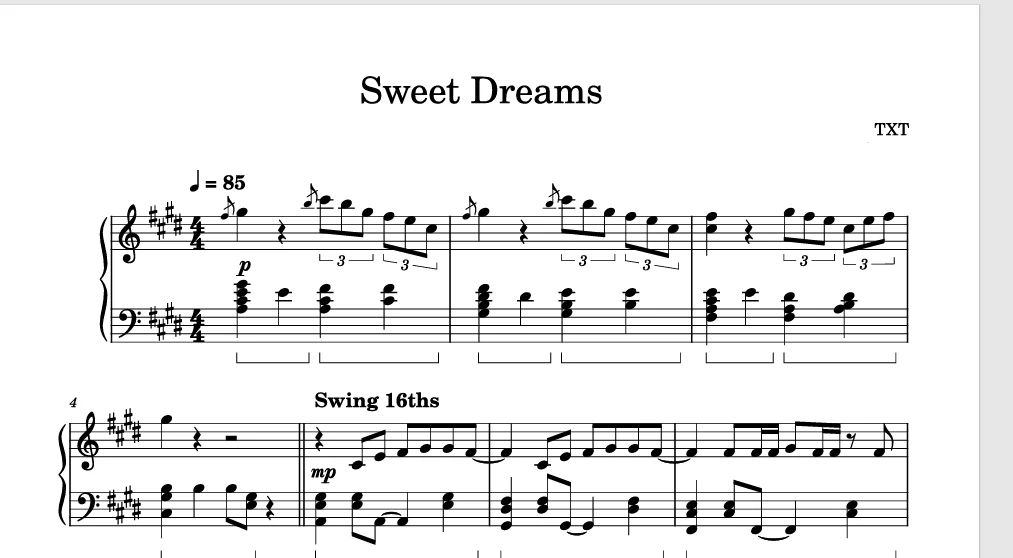 Sweet Dreams-TXT钢琴谱五线谱钢琴曲-诺可网