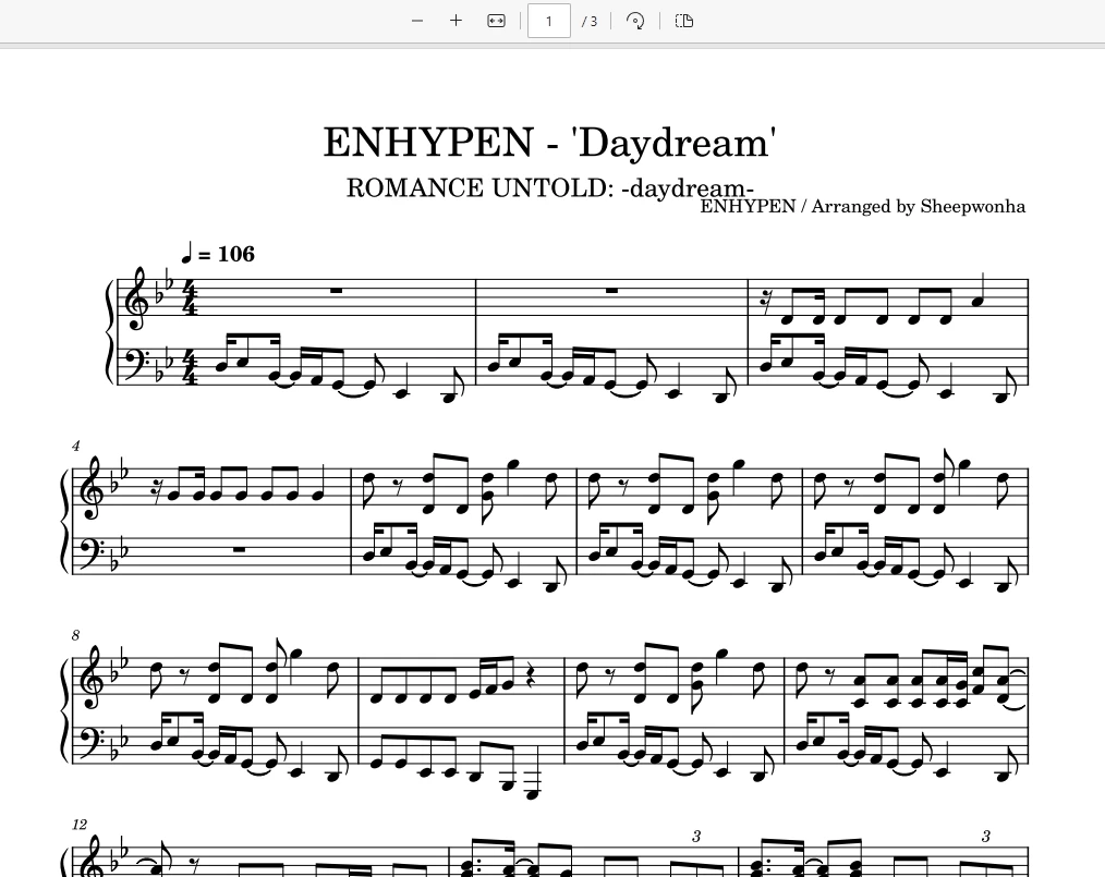 Daydream – ENHYPEN2024新歌钢琴版钢琴谱五线谱-诺可网