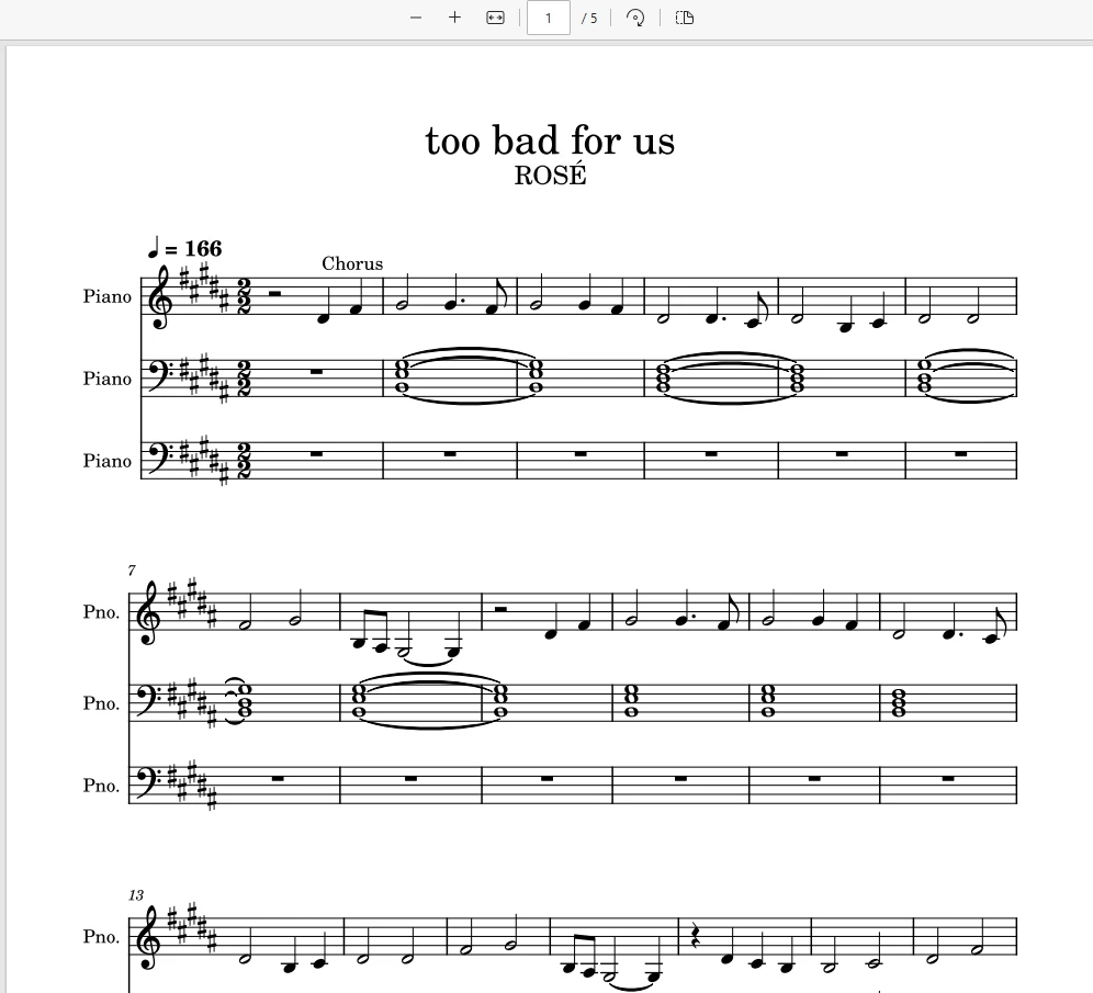 too bad for us – Rosé钢琴谱五线谱钢琴版钢琴曲-诺可网